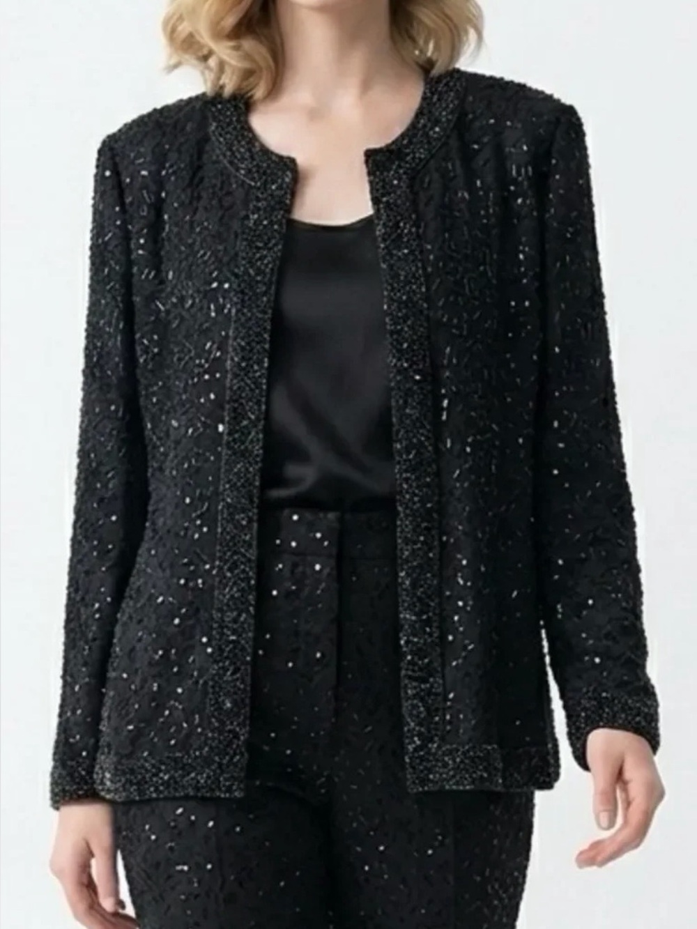 Laurence Kazar Black Beaded Open Jacket (SKU272)